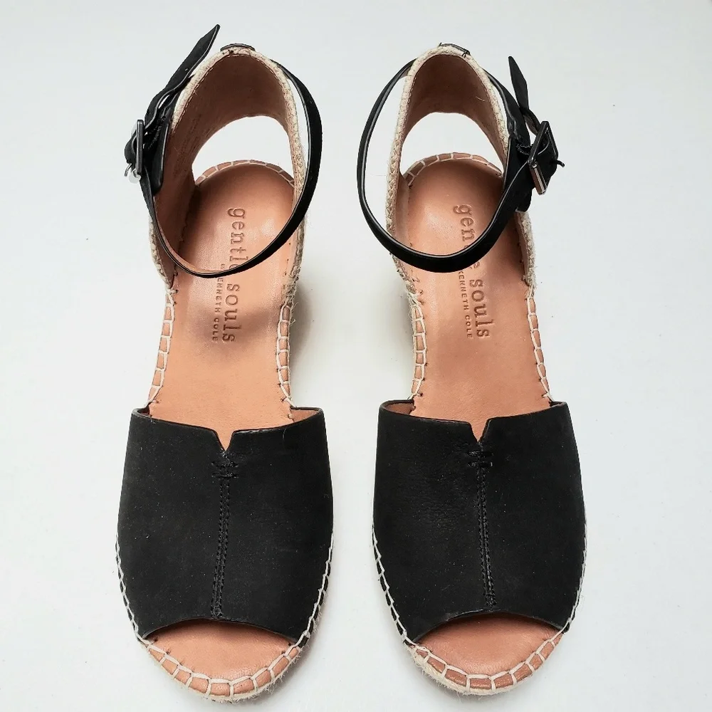 Kenneth Cole Leather Black Strap 8.5 Wedge Sandals - Picture 3 of 8